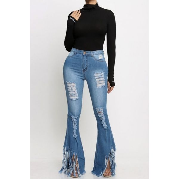 Shredded Bottom Denim Jeans Baddie Exclusives Boutique