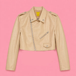 Nude crop Biker Jacket PU leather