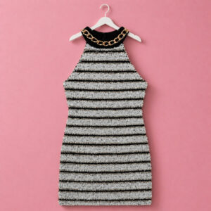black and white chain halter dress