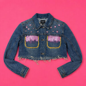 cropped denim shirt pink embellishments