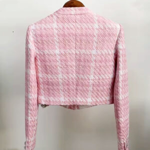 pink tweed blazer cropped back