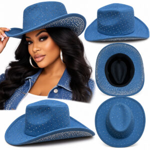 Denim Rhinestone Cowboy Hat with Bling Rhinestones